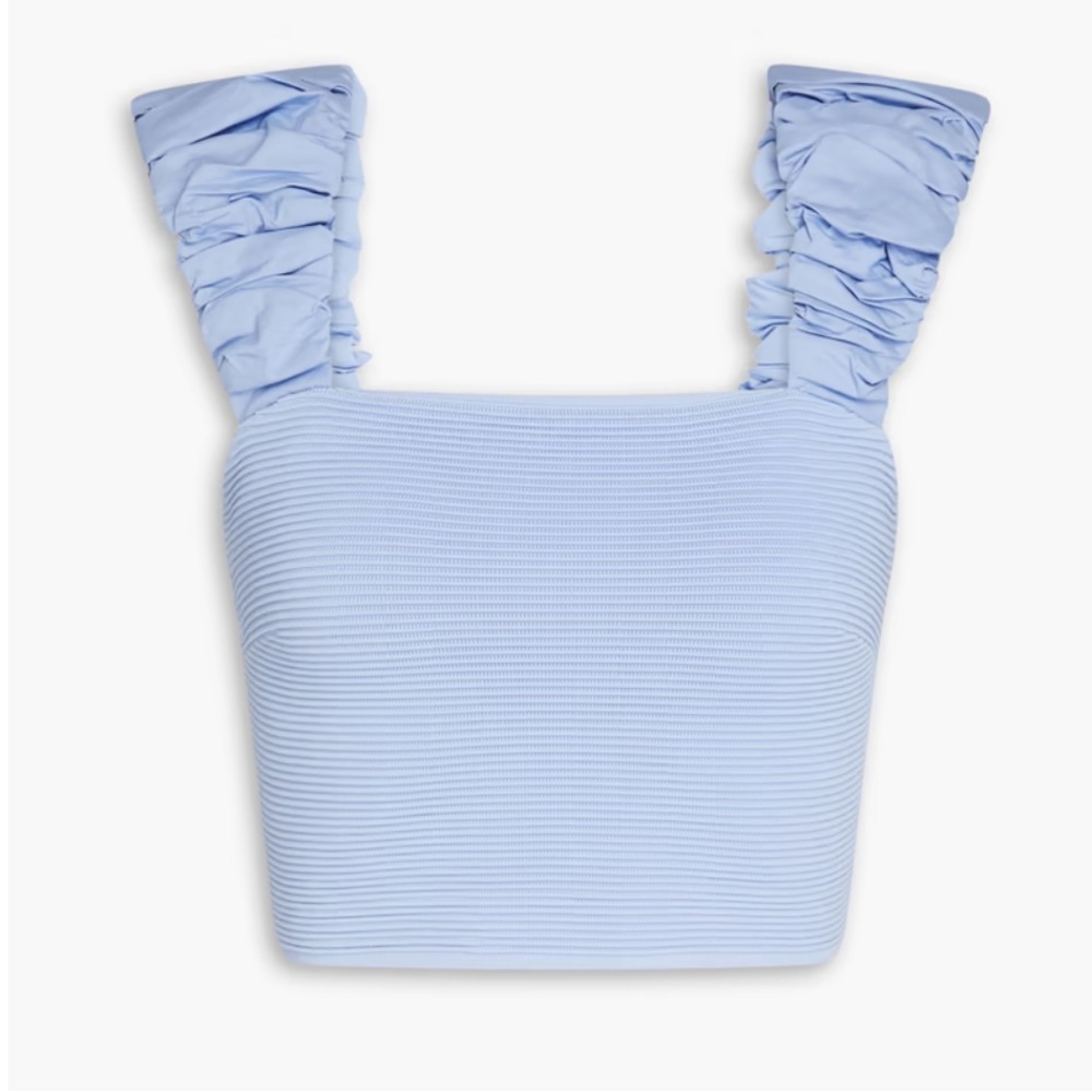 AJE. AJE Allard Cropped Ruched Ribbed-knit and Taffeta Tank Top Light Blue Large